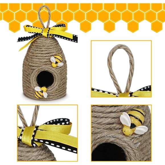 Bee Hive Decor - 3 Pack Bee Rustic Decor for Summer, Rustic, Farmhouse Core - Picture 4 of 4
